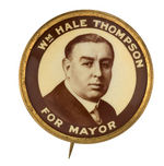 BIG BILL THOMPSON IMPRESSIVE REAL PHOTO BUTTON SHOWING CHICAGO MAYOR.