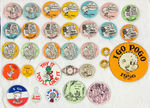 POGO POSSUM INCREDIBLE COLLECTION OF 65 BUTTONS, TOY WATCH AND TAB.