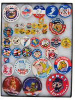 COMIC CHARACTERS FOR PRESIDENT EXTENSIVE BUTTON COLLECTION.