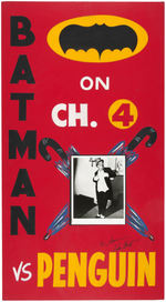 "BATMAN VS. PENGUIN ON CH. 4" CUSTOM TV STATION SIGN SIGNED BY ADAM WEST.