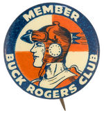 "BUCK ROGERS CLUB MEMBER" RARE BUTTON C. 1937.