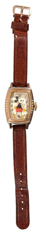 "MICKEY MOUSE INGERSOLL" RARE GOLD ELECTRO-PLATED WRISTWATCH.