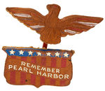 RARE VARIETY LEATHER EAGLE PIN HOLDING "REMEMBER PEARL HARBOR" LEATHER SHIELD.