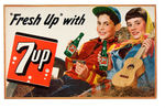 "FRESH UP WITH 7UP" LARGE STORE SIGN WITH TWO HAPPY TEENAGERS.