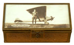 LINDBERGH BRASS-COVERED BOX WITH PHOTO UNDER GLASS LID AND INTERIOR MIRROR.