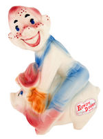 "HOWDY DOODY BANK" GLAZED CERAMIC PIGGY BANK.