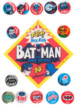 "BATMAN AND ROBIN BUTTONS" 14 BUTTON SET AND VENDING MACHINE PAPER.