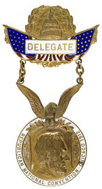 "DELEGATE" ENAMEL AND BRASS BADGE TO GOP 1912 CONVENTION.