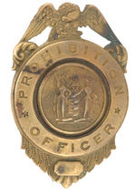 "PROHIBITION OFFICER" BRASS SHIELD WITH GREAT SEAL OF NEW JERSEY AT CENTER.