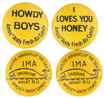 "AMOS 'N' ANDY FRESH AIR CANDY" FOUR BUTTONS FROM SET OF 21.