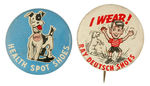 GRAPHIC & RARE PAIR 1950s SHOE LITHO BUTTONS.