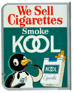 “WE SELL CIGARETTES SMOKE KOOL” TWO-SIDED FLANGED TIN STORE SIGN.