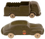 WWII LOT OF FIVE RUBBER ARMY VEHICLES.