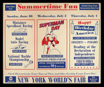 1940 NEW YORK WORLD'S FAIR SIGN ADVERTISING "SUPERMAN DAY."