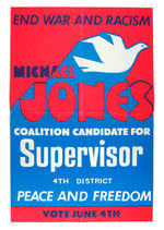 "END WAR AND RACISM/PEACE AND FREEDOM" LARGE COALITION CANDIDATE POSTER FROM CALIFORNIA.