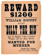 JOHN WAYNE "CHISUM" MOVIE PROP - BILLY THE KID WANTED POSTER.