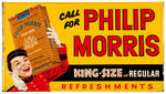 “CALL FOR PHILLIP MORRIS” LARGE EMBOSSED TIN SIGN WITH JOHNNY.