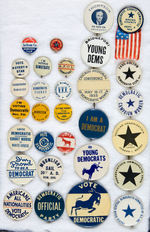 DEMOCRATIC PARTY COLLECTION OF 30 BUTTONS FROM 1915 INTO THE 1960s.