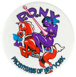 "PROSTITUTES OF NEW YORK/P.O.N.Y." RARE 1979 CAUSE BUTTON.