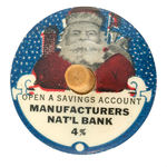 SANTA CLAUS CELLULOID TOP WITH BANK ADVERTISING.