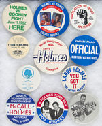 LARRY HOLMES BOXING BUTTONS SPANNING 1982-1995.