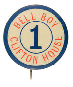 "BELL BOY" BUTTON LIKELY FOR FAMOUS NIAGARA FALLS HOTEL DESTROYED IN 1898.