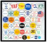 YOUNG AMERICANS FOR FREEDOM BUTTONS ABOUT HALF FROM LEVIN COLLECTION WITH HIS NOTATIONS.