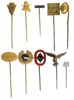 EARLY ADVERTISING STICKPINS PLUS TWO GERMAN AND ONE LENIN.