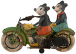 MICKEY AND MINNIE MOUSE ON MOTORCYCLE TIN WIND-UP TOY.