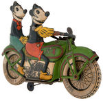 MICKEY AND MINNIE MOUSE ON MOTORCYCLE TIN WIND-UP TOY.