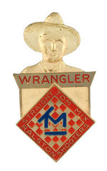 TOM MIX RED CHECKERBOARD RALSTON LOGO WITH BLUE "TM" INITIALS PROTOTYPE BADGE.