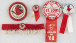 ST. LOUIS CARDINALS 1967 NATIONAL LEAGUE CHAMPIONS AND WORLD SERIES GROUP OF NINE BUTTONS.