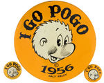 "I GO POGO" SET OF THREE 1952 AND 1956 BUTTONS BY WALT KELLY.