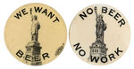 STATUE OF LIBERTY PAIR OF BUTTONS DEMANDING BEER.