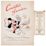 "WALT DISNEY'S STUDIO RESTAURANT" MENU TRIO.