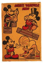 MICKEY MOUSE "POST TOASTIES CORN FLAKES" CEREAL BOX WITH "MICKEY'S VAUDEVILLE SHOW" CUT-OUTS.