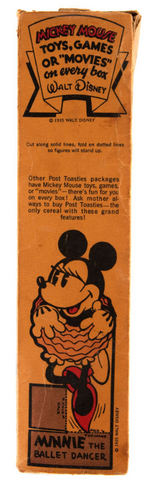 MICKEY MOUSE "POST TOASTIES CORN FLAKES" CEREAL BOX WITH "MICKEY'S VAUDEVILLE SHOW" CUT-OUTS.