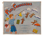 WWII “PARACHUTE” RELATED LOT OF FOUR BOXED PLAYTHINGS & SCHOOL BAG.