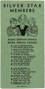 RADIO ORPHAN ANNIE "OFFICIAL 1936 SECRETS FOR SILVER STAR MEMBER."