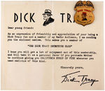 "DICK TRACY DETECTIVE CLUB" BADGE WITH RARE SPONSOR FOLDER AND MAILER.