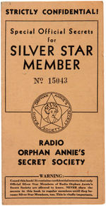 RADIO ORPHAN ANNIE EARLIEST PAIR OF MEMBER BADGES PLUS SECRETS FOLDER.