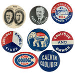 COOLIDGE EIGHT PORTRAIT AND SLOGAN BUTTONS FROM 1924.