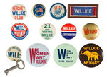 WILLKIE TWELVE NAME AND SLOGAN BUTTONS FROM 1940.