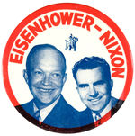 SCARCE 4” JUGATE VARIETY BUTTON WITH RED RIM AND PICTURING “EISENHOWER-NIXON.”