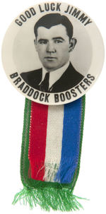 RARE REAL PHOTO BUTTON FOR BOXER JIMMY BRADDOCK KNOWN AS ‘CINDERELLA MAN.’