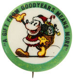 MICKEY AS SANTA BEAUTIFUL AND RARE 1932 BUTTON WITH FIRST SEEN SPONSOR.