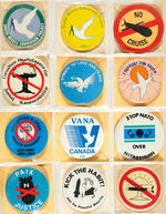 CANADIAN PEACE AND ANTI-WAR 89 BUTTONS FROM 1980s AND LEVIN COLLECTION.