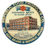 "REPUBLIC FOOD PRODUCTS CO." ATTRACTIVE 3.5" PAPERWEIGHT MIRROR.