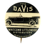 "THE DAVIS" RARE CAR BUTTON CIRCA 1914.