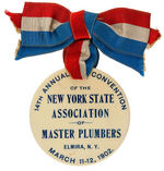 "NEW YORK ASSOCIATION OF MASTER PLUMBERS" 1902 DOUBLE SIDED CELLULOID BADGE.